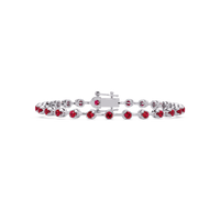 Round ruby red colorstone tennis bracelet in white gold