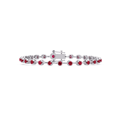 Round ruby red colorstone tennis bracelet in white gold