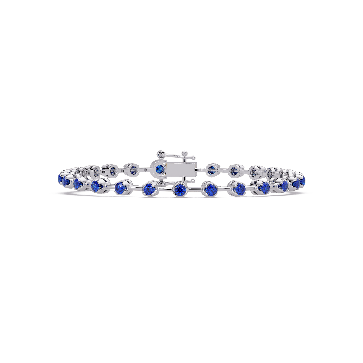 Round sapphire blue colorstone tennis bracelet in white gold