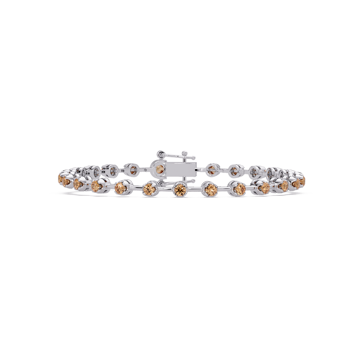 Round champagne topaz colorstone tennis bracelet in white gold