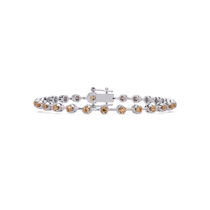 Round champagne topaz colorstone tennis bracelet in white gold