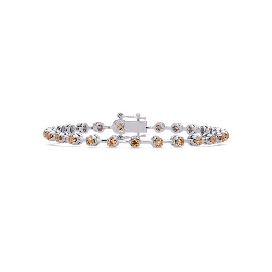 Round champagne topaz colorstone tennis bracelet in white gold
