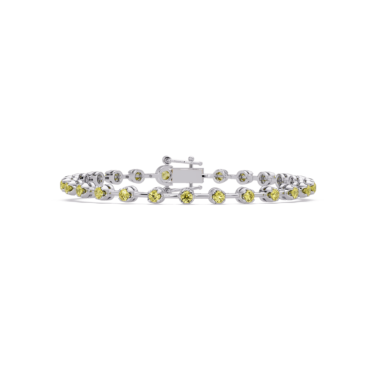 Round citrine yellow colorstone tennis bracelet in white gold