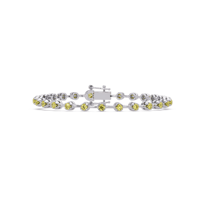 Round citrine yellow colorstone tennis bracelet in white gold