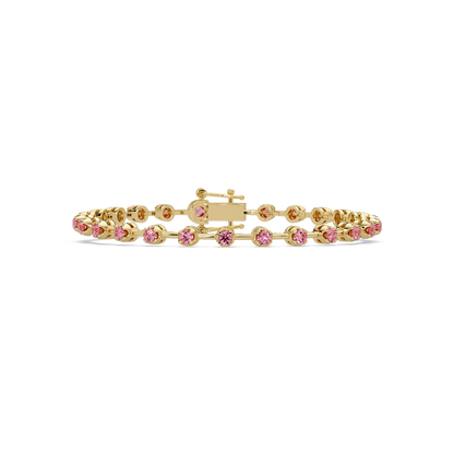 Round tourmaline pink colorstone tennis bracelet in yellow gold