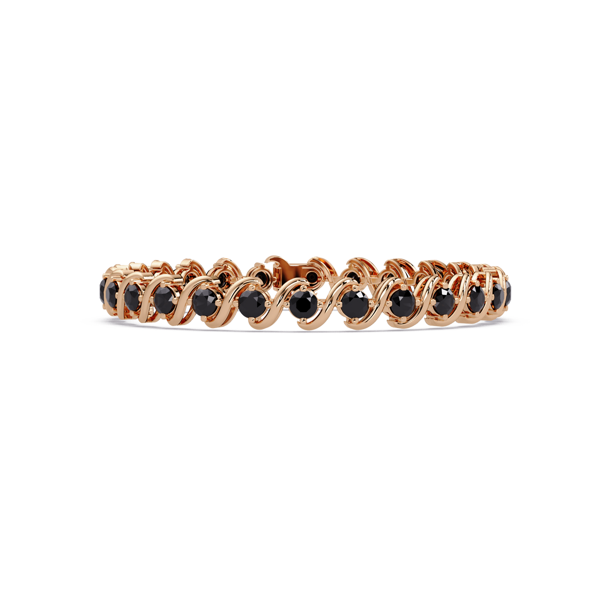 Round onyx colorstone swirl-link tennis bracelet in rose gold