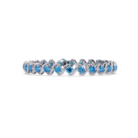 Round aquamarine blue colorstone swirl-link tennis bracelet in white gold