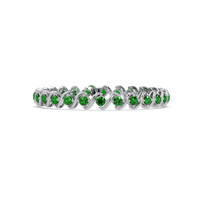 Round emerald green colorstone swirl-link tennis bracelet in white gold