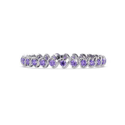 Round amethyst purple colorstone swirl-link tennis bracelet in white gold