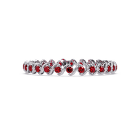Round ruby red colorstone swirl-link tennis bracelet in white gold