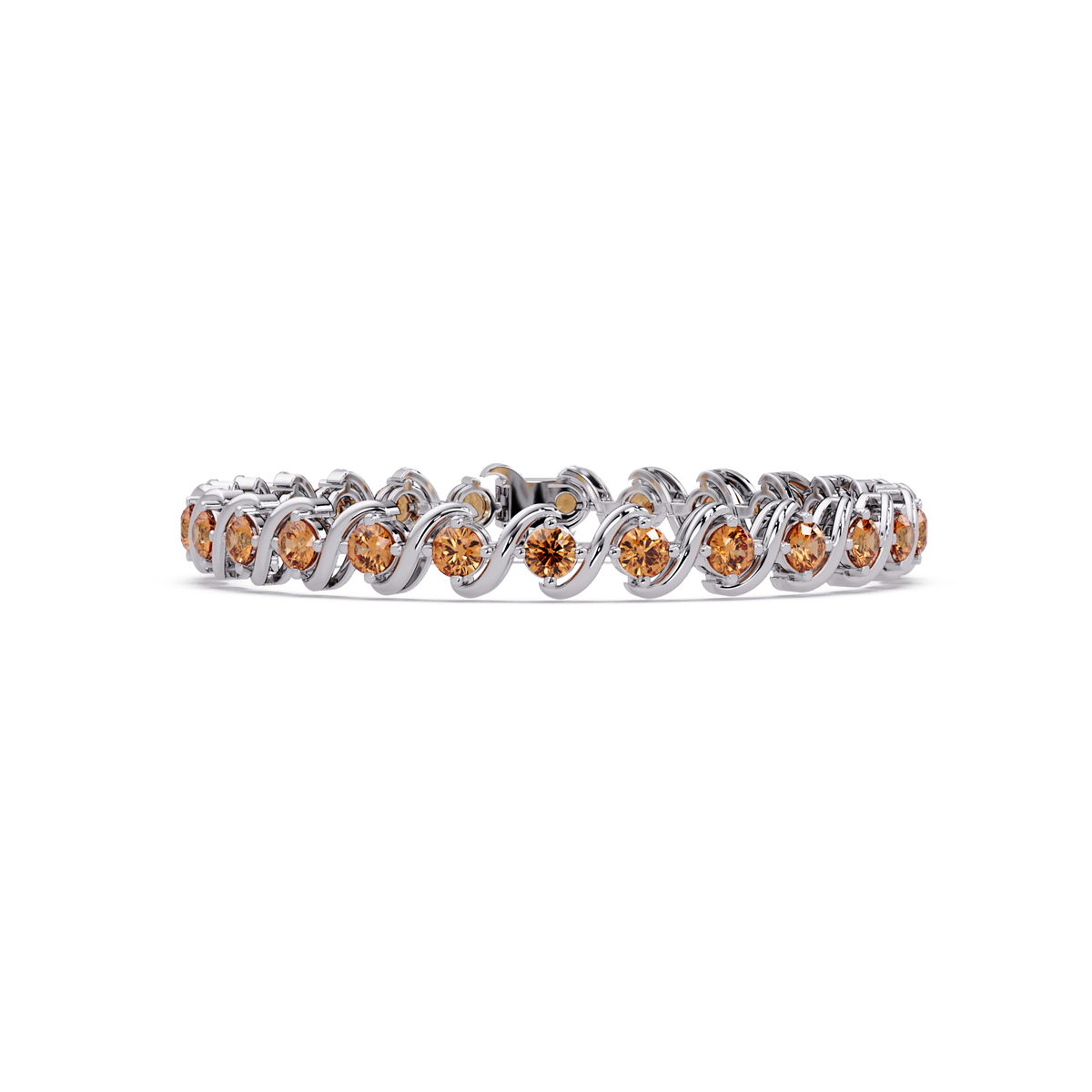 Round champagne topaz colorstone swirl-link tennis bracelet in white gold