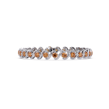 Round champagne topaz colorstone swirl-link tennis bracelet in white gold