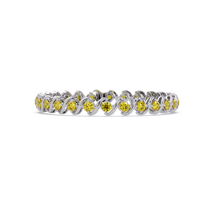 Round citrine yellow colorstone swirl-link tennis bracelet in white gold