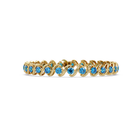 Round aquamarine blue colorstone swirl-link tennis bracelet in yellow gold