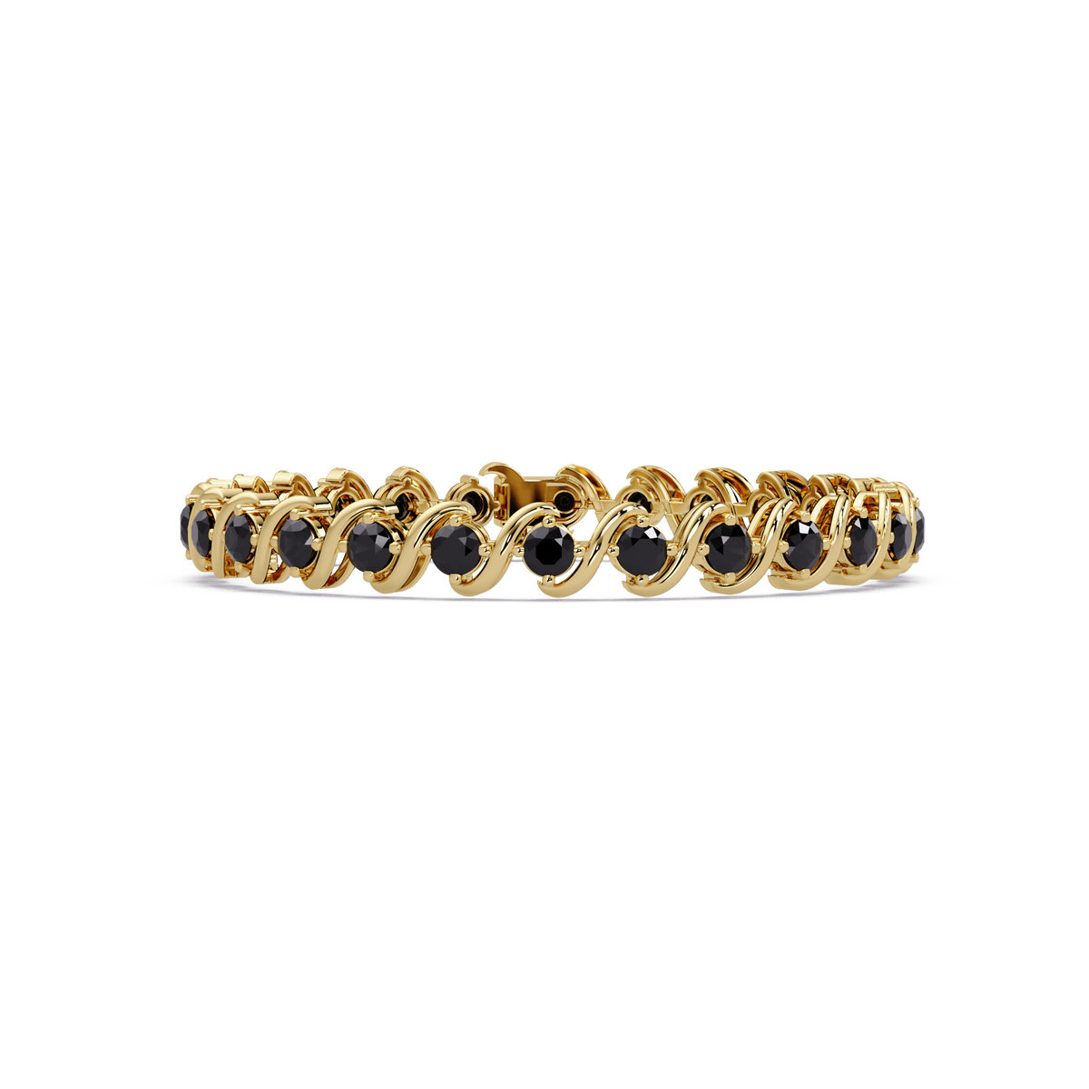 Round onyx colorstone swirl-link tennis bracelet in yellow gold