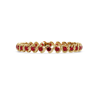 Round ruby red colorstone swirl-link tennis bracelet in yellow gold