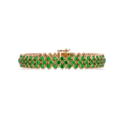 Diamond-lattice round emerald green colorstone tennis bracelet in rose gold