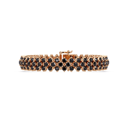 Diamond-lattice round onyx colorstone tennis bracelet in rose gold