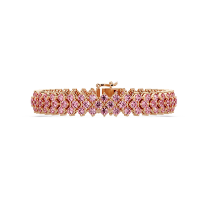 Diamond-lattice round tourmaline pink colorstone tennis bracelet in rose gold