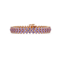 Diamond-lattice round amethyst purple colorstone tennis bracelet in rose gold