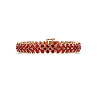 Diamond-lattice round ruby red colorstone tennis bracelet in rose gold
