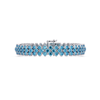 Diamond-lattice round aquamarine blue colorstone tennis bracelet in white gold