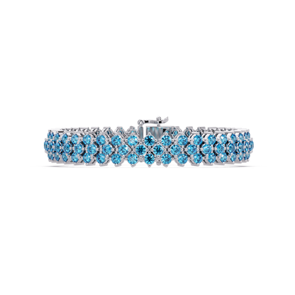 Diamond-lattice round aquamarine blue colorstone tennis bracelet in white gold