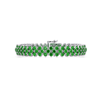 Diamond-lattice round emerald green colorstone tennis bracelet in white gold