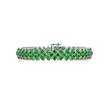Diamond-lattice round emerald green colorstone tennis bracelet in white gold
