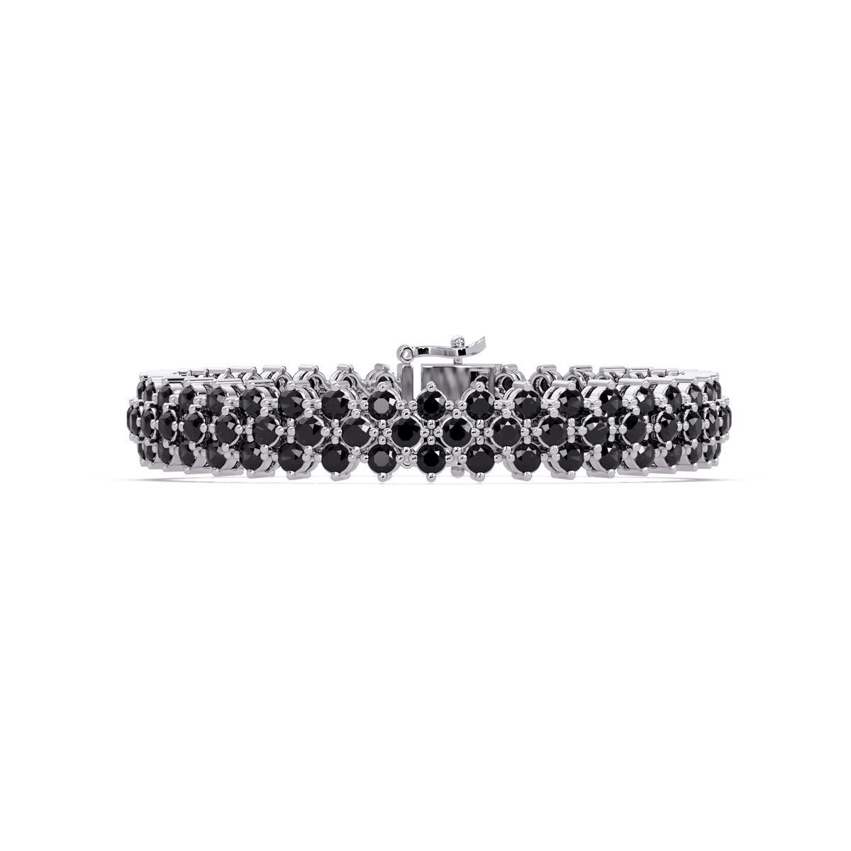 Diamond-lattice round onyx colorstone tennis bracelet in white gold