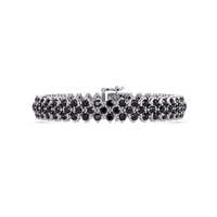 Diamond-lattice round onyx colorstone tennis bracelet in white gold