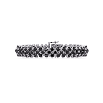 Diamond-lattice round onyx colorstone tennis bracelet in white gold