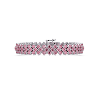Diamond-lattice round tourmaline pink colorstone tennis bracelet in white gold