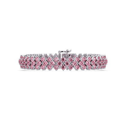 Diamond-lattice round tourmaline pink colorstone tennis bracelet in white gold