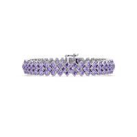 Diamond-lattice round amethyst purple colorstone tennis bracelet in white gold