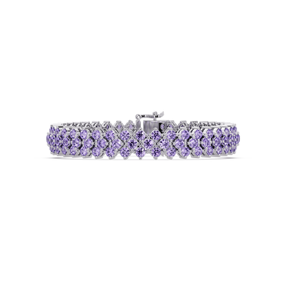 Diamond-lattice round amethyst purple colorstone tennis bracelet in white gold