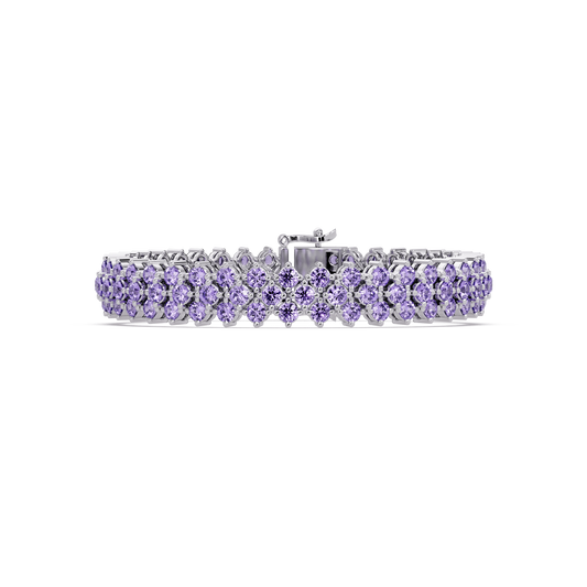 Diamond-lattice round amethyst purple colorstone tennis bracelet in white gold