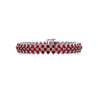 Diamond-lattice round ruby red colorstone tennis bracelet in white gold