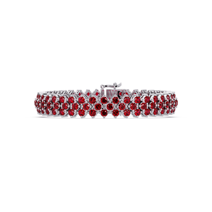 Diamond-lattice round ruby red colorstone tennis bracelet in white gold