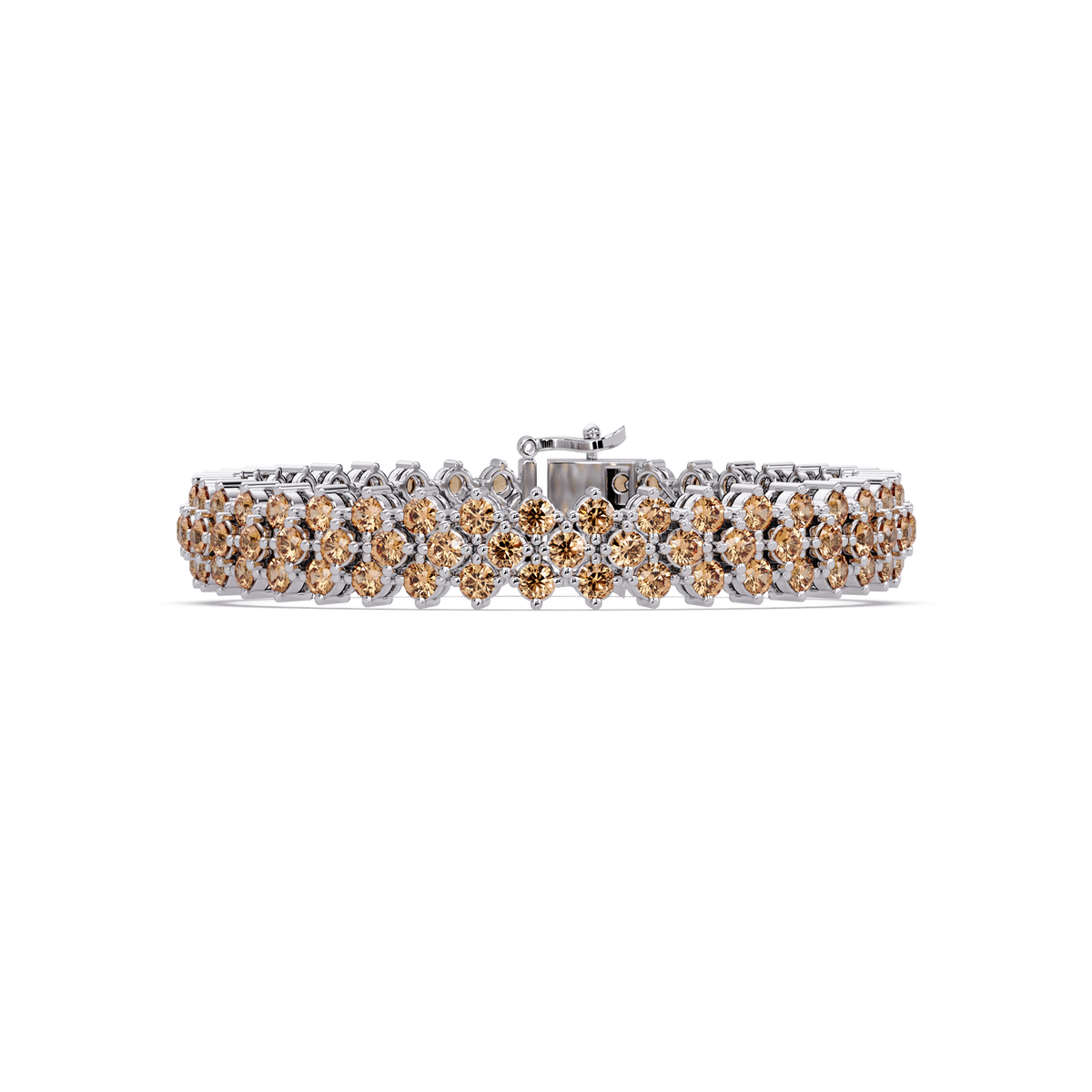 Diamond-lattice round champagne topaz colorstone tennis bracelet in white gold