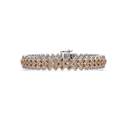 Diamond-lattice round champagne topaz colorstone tennis bracelet in white gold