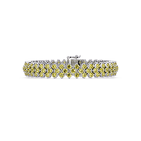 Diamond-lattice round citrine yellow colorstone tennis bracelet in white gold