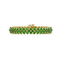 Diamond-lattice round emerald green colorstone tennis bracelet in yellow gold