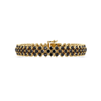 Diamond-lattice round onyx colorstone tennis bracelet in yellow gold