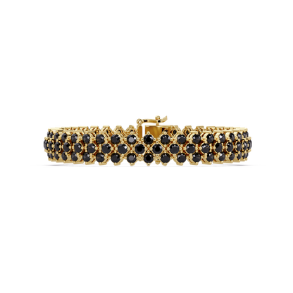 Diamond-lattice round onyx colorstone tennis bracelet in yellow gold