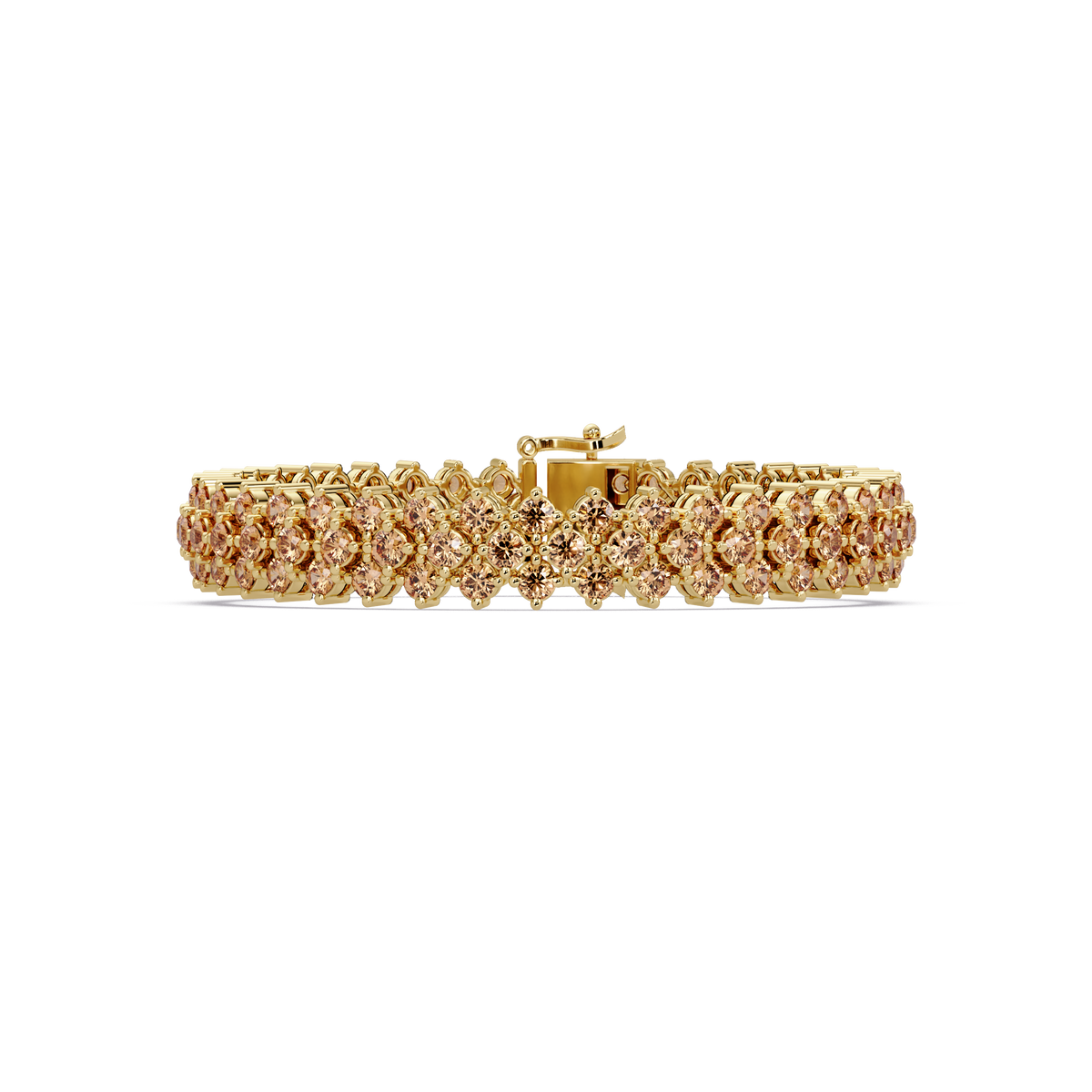 Diamond-lattice round champagne topaz colorstone tennis bracelet in yellow gold