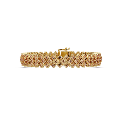 Diamond-lattice round champagne topaz colorstone tennis bracelet in yellow gold