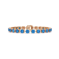 Classic round aquamarine blue colorstone tennis bracelet in rose gold