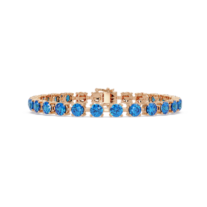 Classic round aquamarine blue colorstone tennis bracelet in rose gold