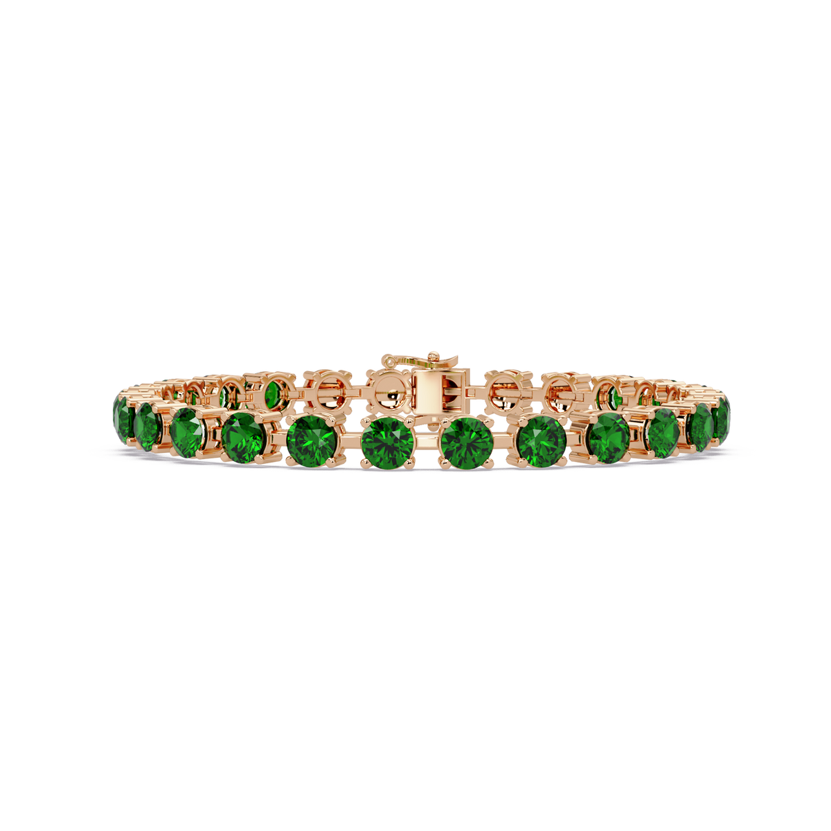 Classic round emerald green colorstone tennis bracelet in rose gold